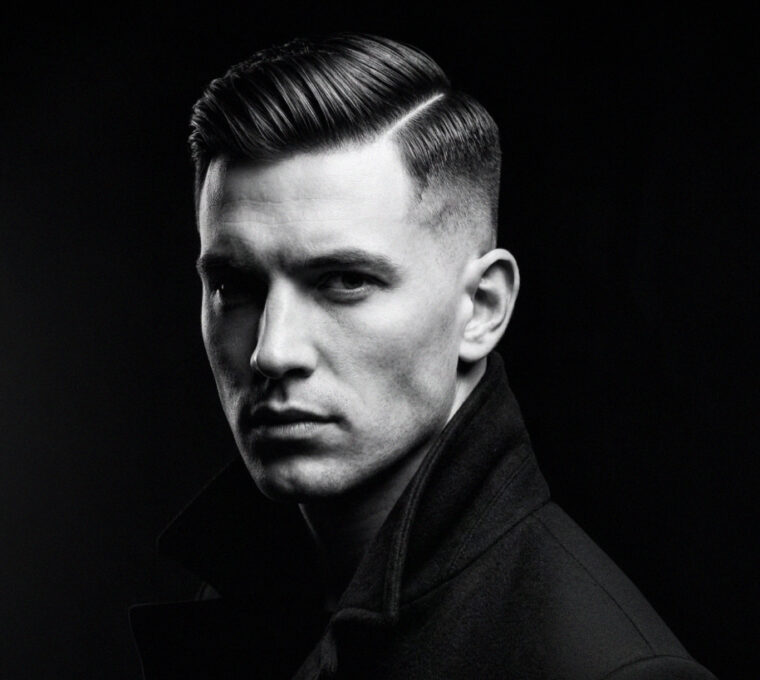 slick back riga laterale side part capelli uomo hairstyle mens haircut